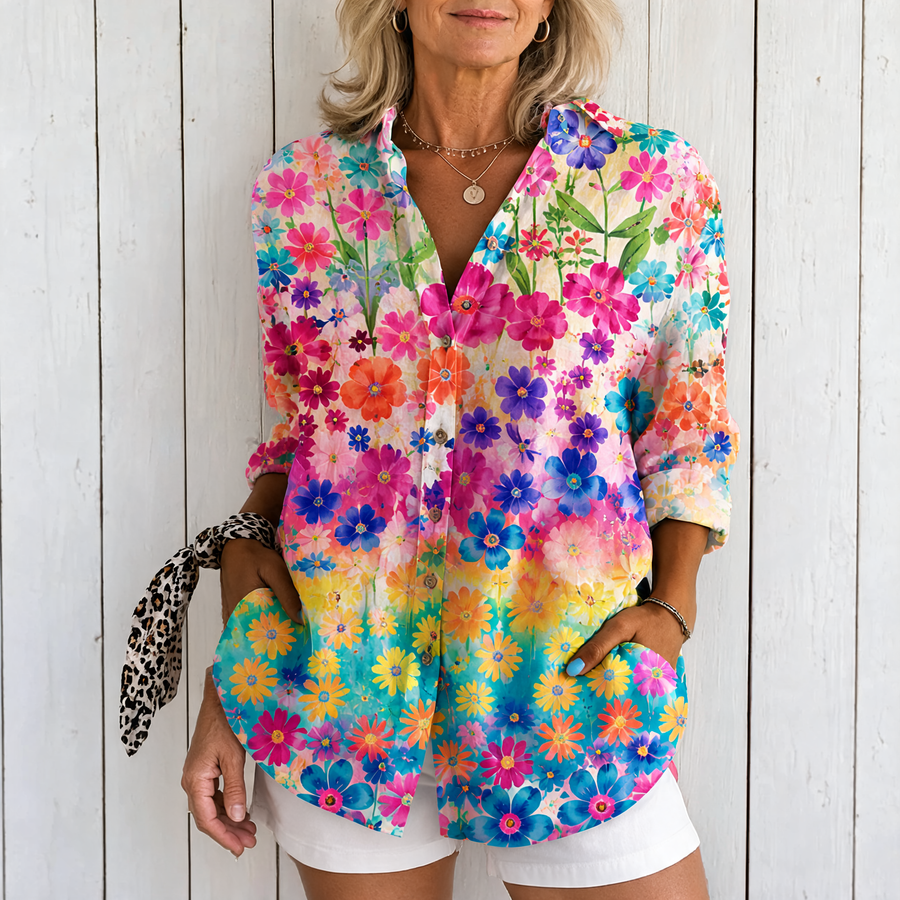 Valeria | Vibrant Artistic Button-Up Blouse - Multicolor 1