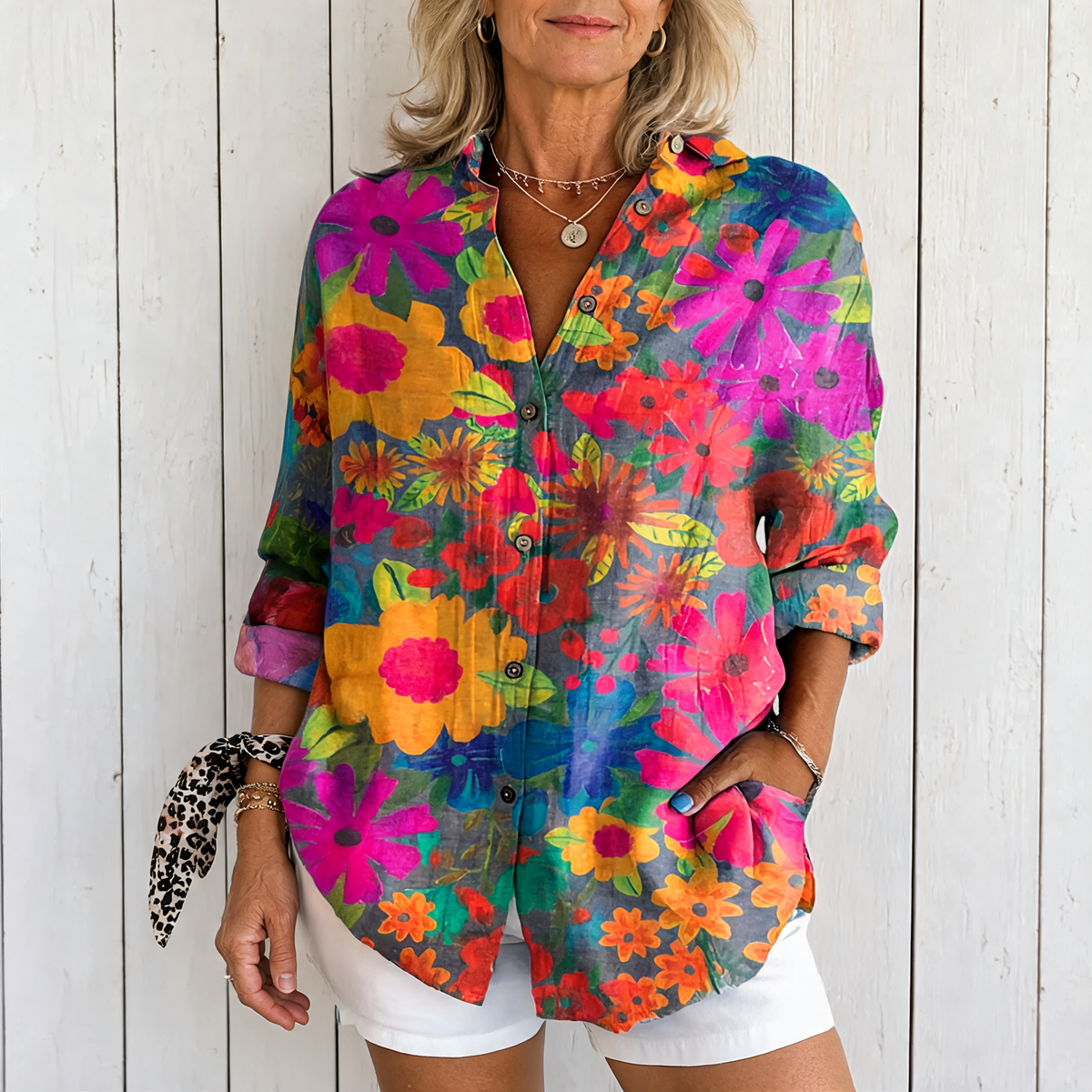 Valeria | Vibrant Artistic Button-Up Blouse - Multicolor 2