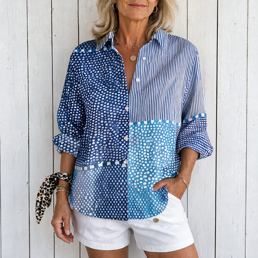 Fiora | Ocean Patchwork Blouse - Multicolor