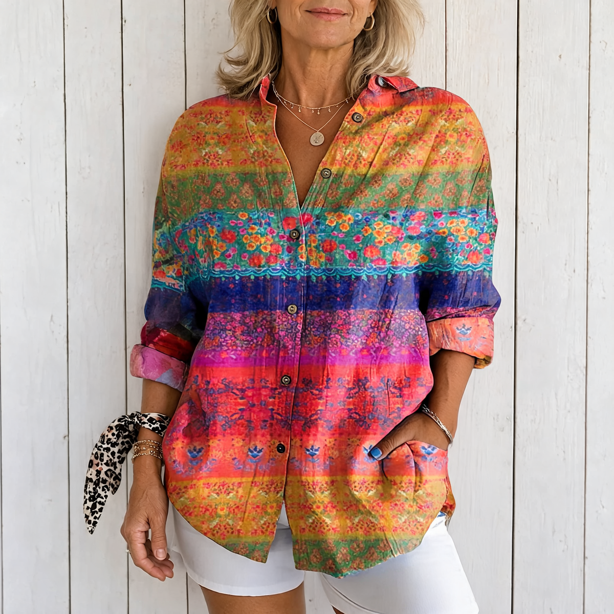 Valeria | Vibrant Artistic Button-Up Blouse - Multicolor 5