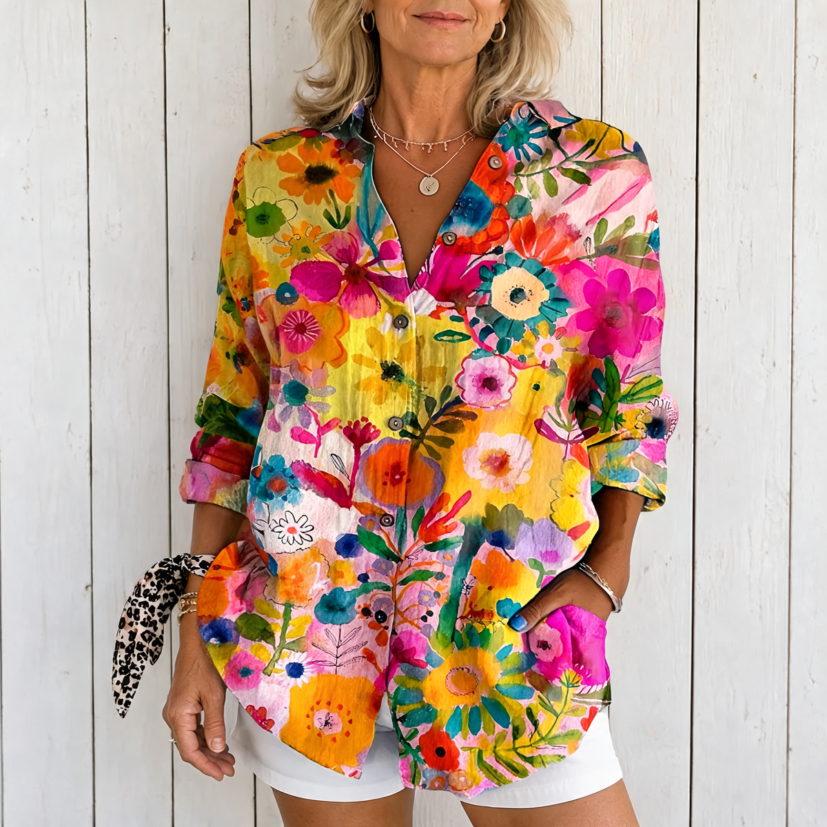 Valeria | Vibrant Artistic Button-Up Blouse - Multicolor 6