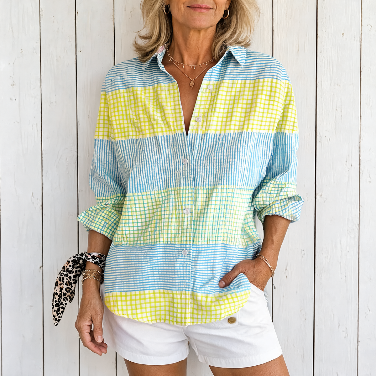 Filippa | Pastel Grid Blouse - Multicolor