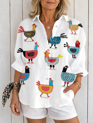 Ingrid | Playful Hen Blouse - Multicolor