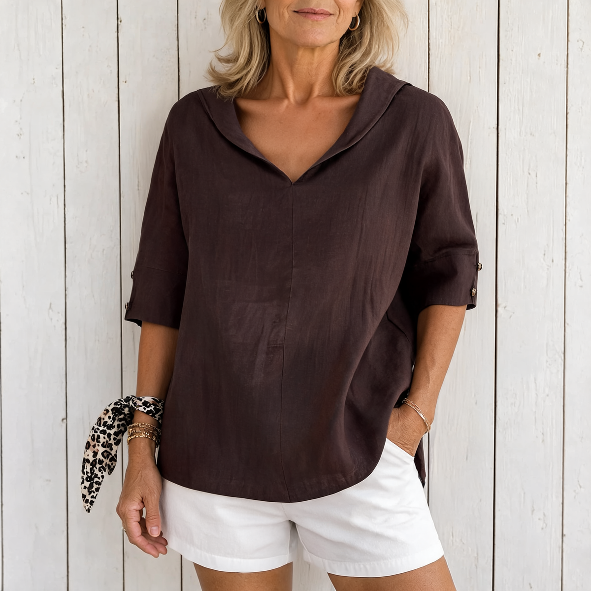 Lyndzi | Everyday Button Blouse - Brown