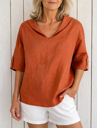 Lyndzi | Everyday Button Blouse - Orange
