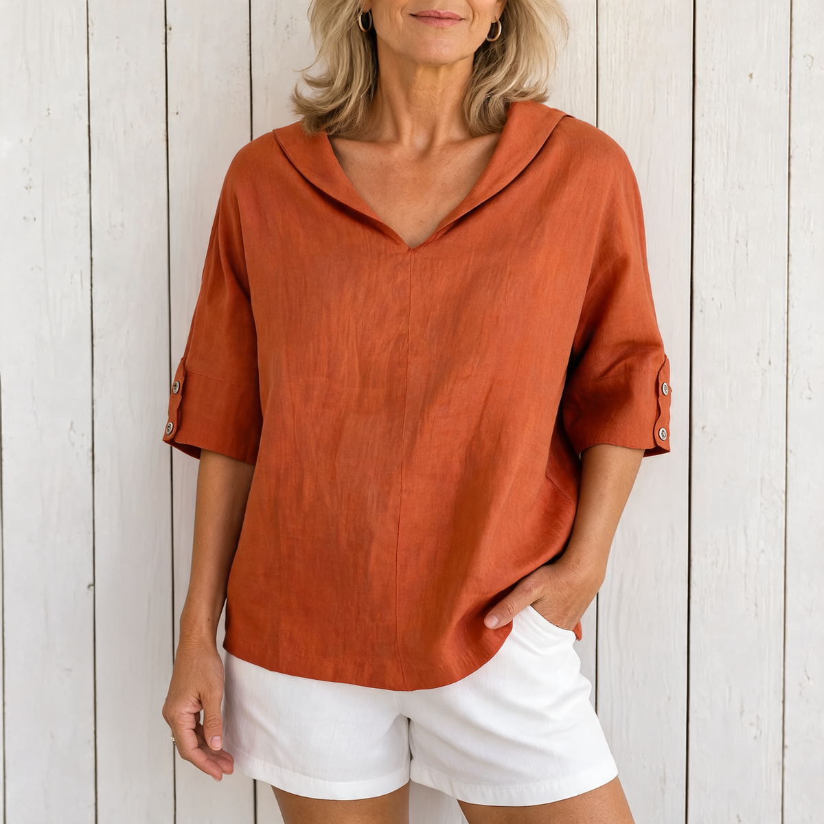 Lyndzi | Everyday Button Blouse - Orange