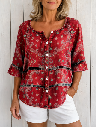 Rosa | Vintage Ethnic Print Blouse - Red