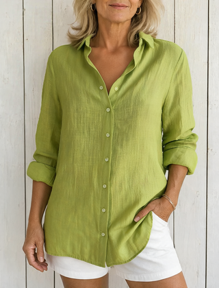 Victoria | Elegant Solid Button Shirt - Green