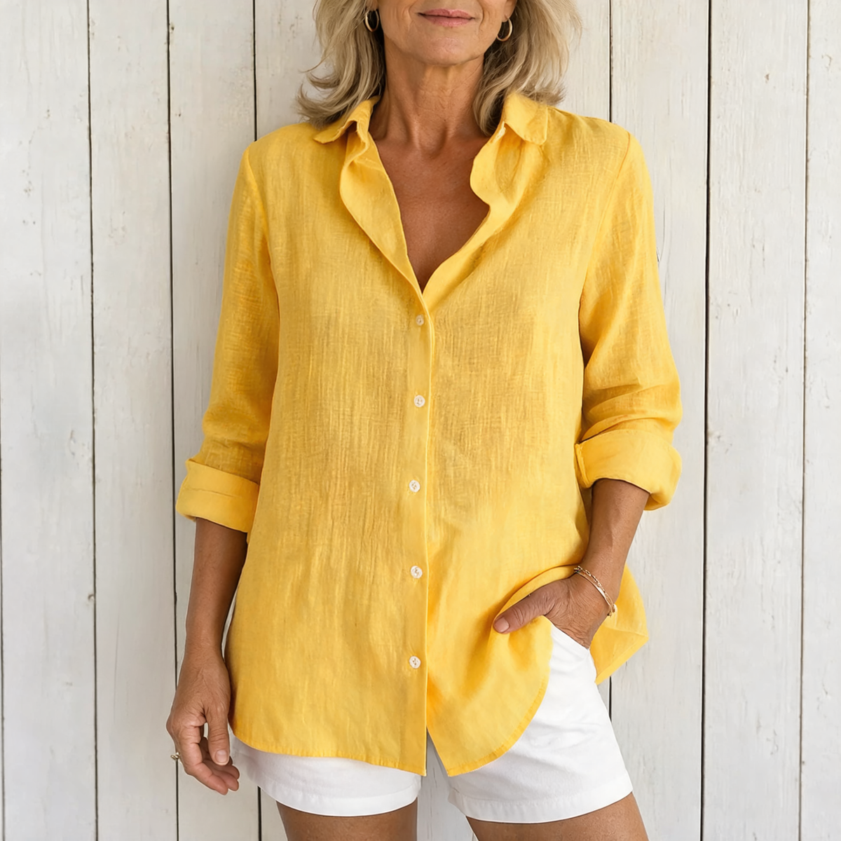 Victoria | Elegant Solid Button Shirt - Yellow