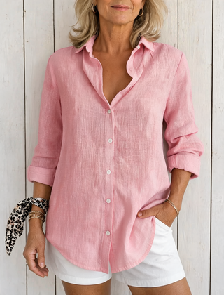 Victoria | Elegant Solid Button Shirt - Pink