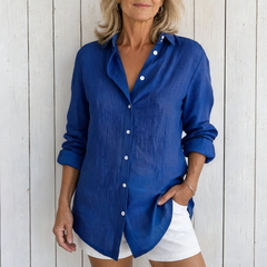 Victoria | Elegant Solid Button Shirt - Blue