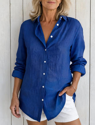 Victoria | Elegant Solid Button Shirt - Blue
