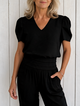 Jennifer | Stylish Blouse and Pants Set - Black