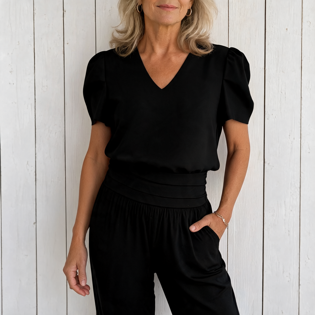 Jennifer | Stylish Blouse and Pants Set - Black