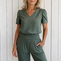 Jennifer | Stylish Blouse and Pants Set - Olive
