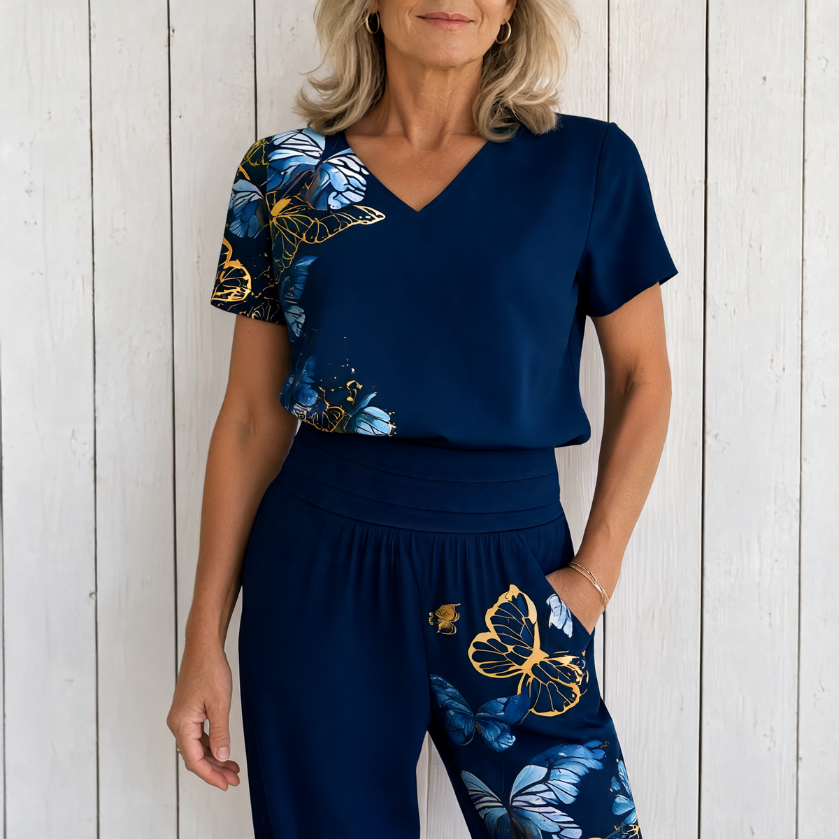 Jennifer | Stylish Blouse and Pants Set - Blue