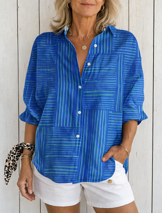 Feline | Azure Stripe Blouse - Blue
