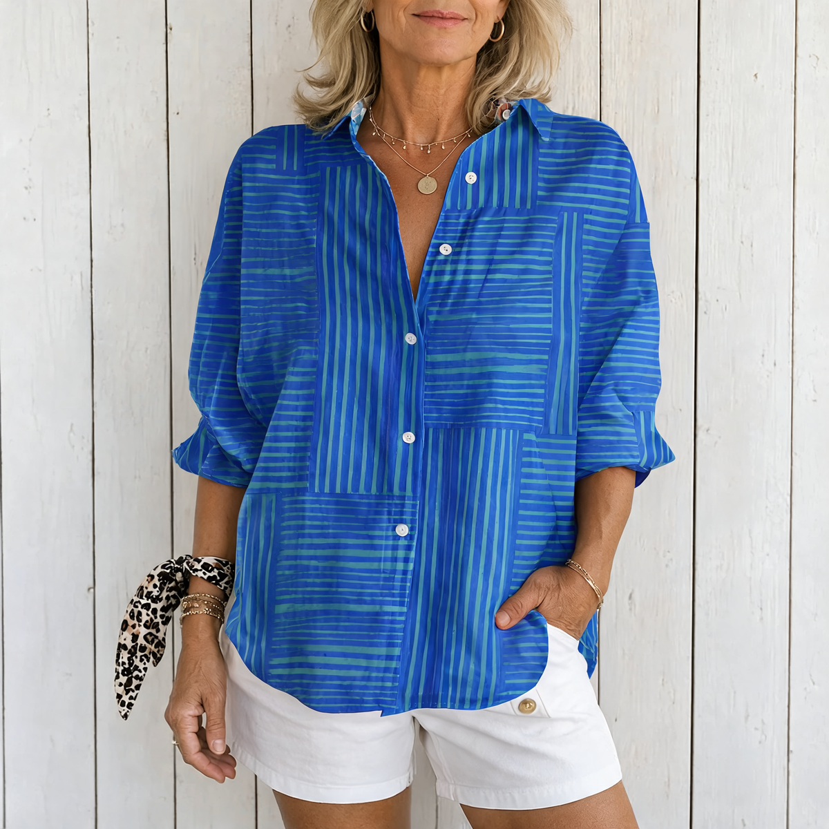 Feline | Azure Stripe Blouse - Blue