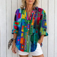 Catalina | Vibrant Artistic Button-Up Blouse - Multicolor