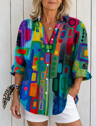 Catalina | Vibrant Artistic Button-Up Blouse - Multicolor