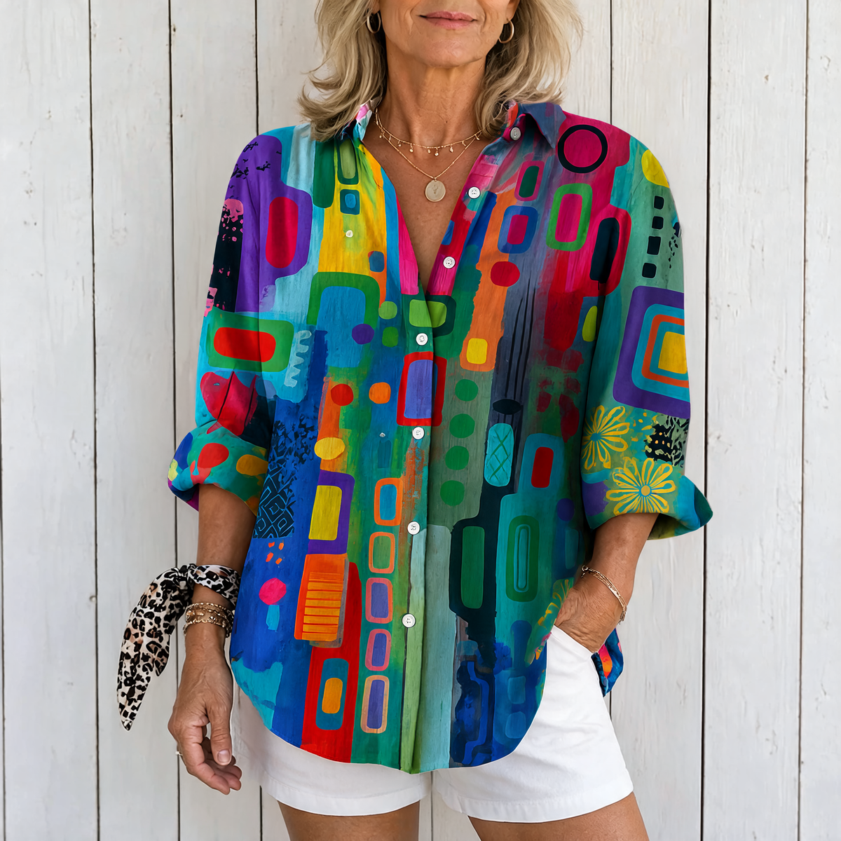 Catalina | Vibrant Artistic Button-Up Blouse - Multicolor
