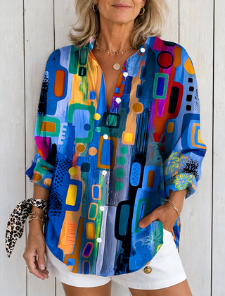 Catalina | Vibrant Artistic Button-Up Blouse - Yellow