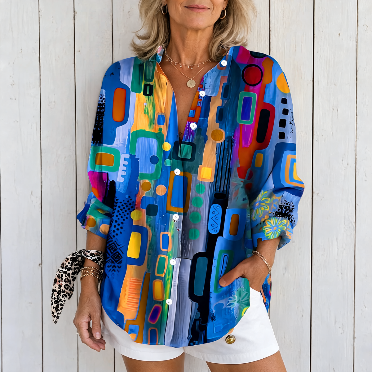Catalina | Vibrant Artistic Button-Up Blouse - Yellow