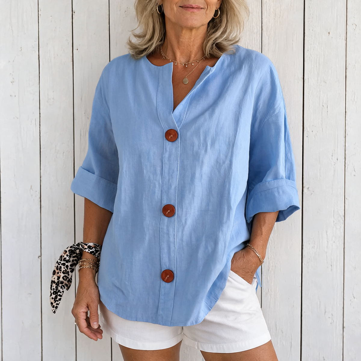 Olivia | Loose Summer Blouse - Light Blue