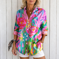Anica | Vibrant Artistic Button-Up Blouse - Pink