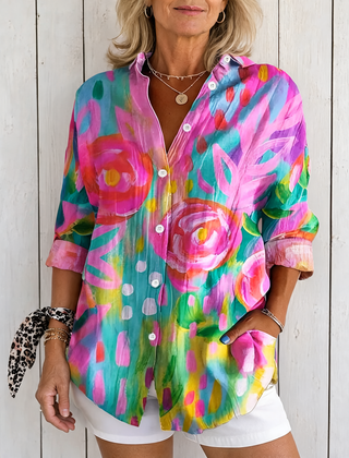 Anica | Vibrant Artistic Button-Up Blouse - Pink