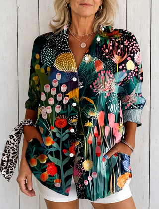 Anica | Vibrant Artistic Button-Up Blouse - Green