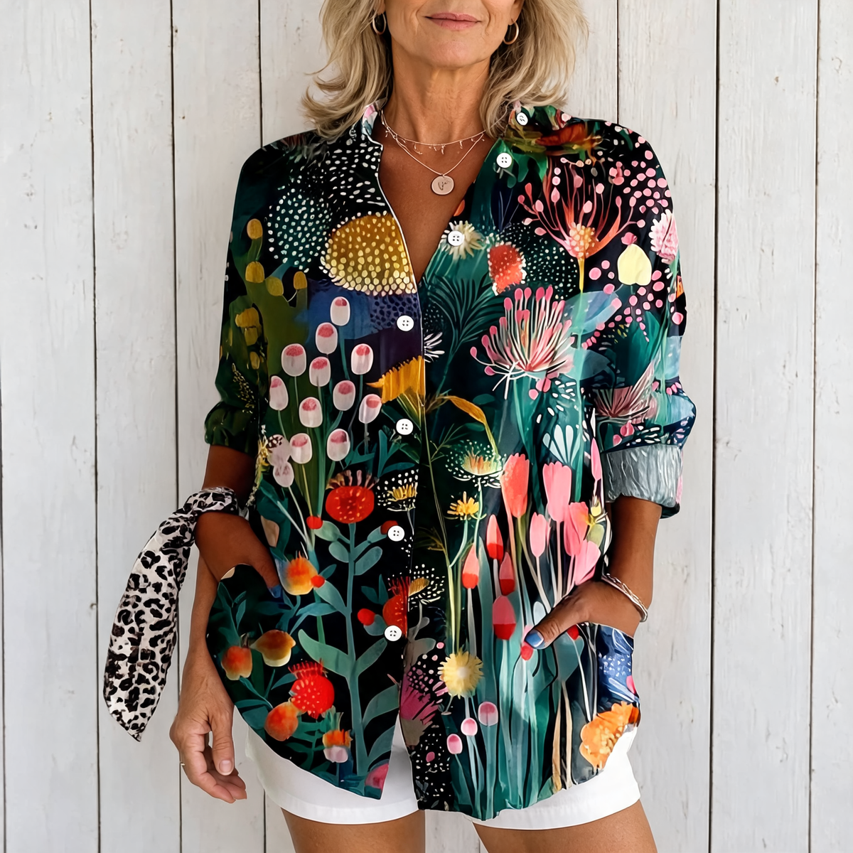 Anica | Vibrant Artistic Button-Up Blouse - Green