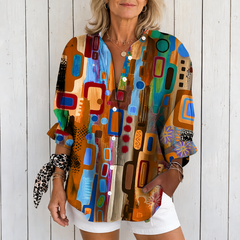 Catalina | Vibrant Artistic Button-Up Blouse - Orange