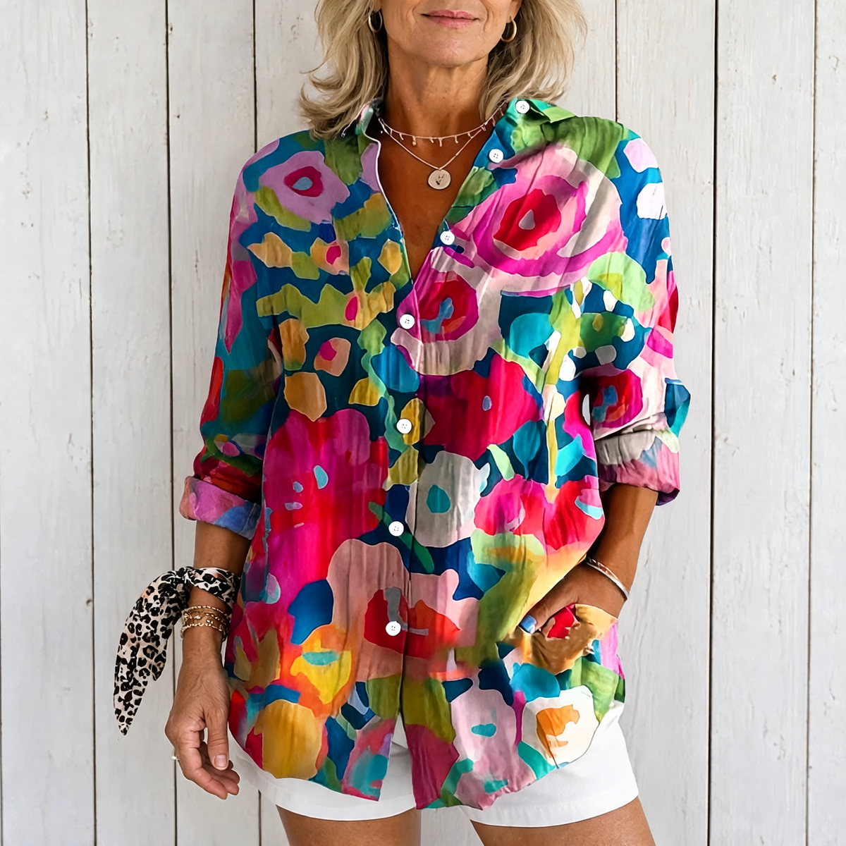 Anica | Vibrant Artistic Button-Up Blouse - Multicolor 1