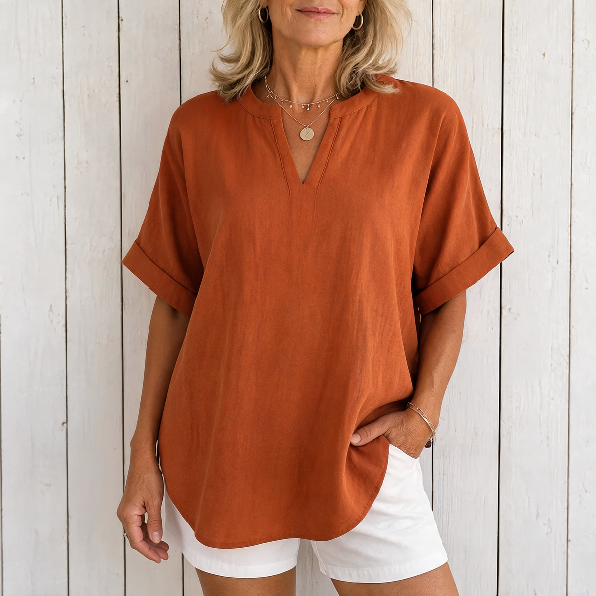 Emma | Casual Short Sleeve Blouse - Orange