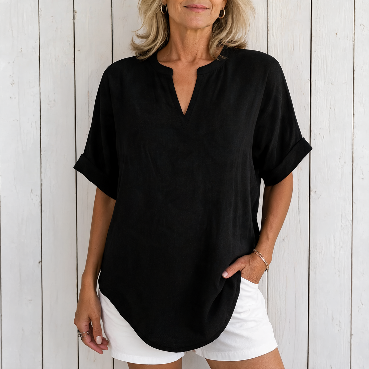 Emma | Casual Short Sleeve Blouse - Black