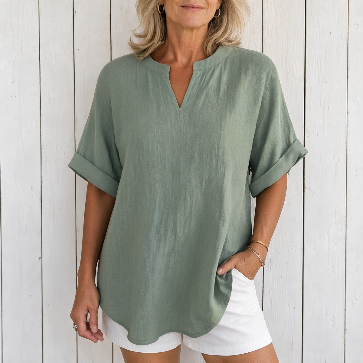 Emma | Casual Short Sleeve Blouse - Green