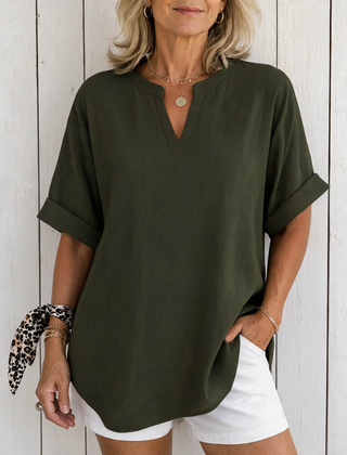 Emma | Casual Short Sleeve Blouse - Army Green