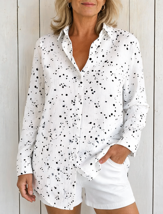 Victoria | Elegant Solid Button Shirt - Dotted White