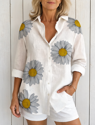 Victoria | Elegant Solid Button Shirt - Flower White