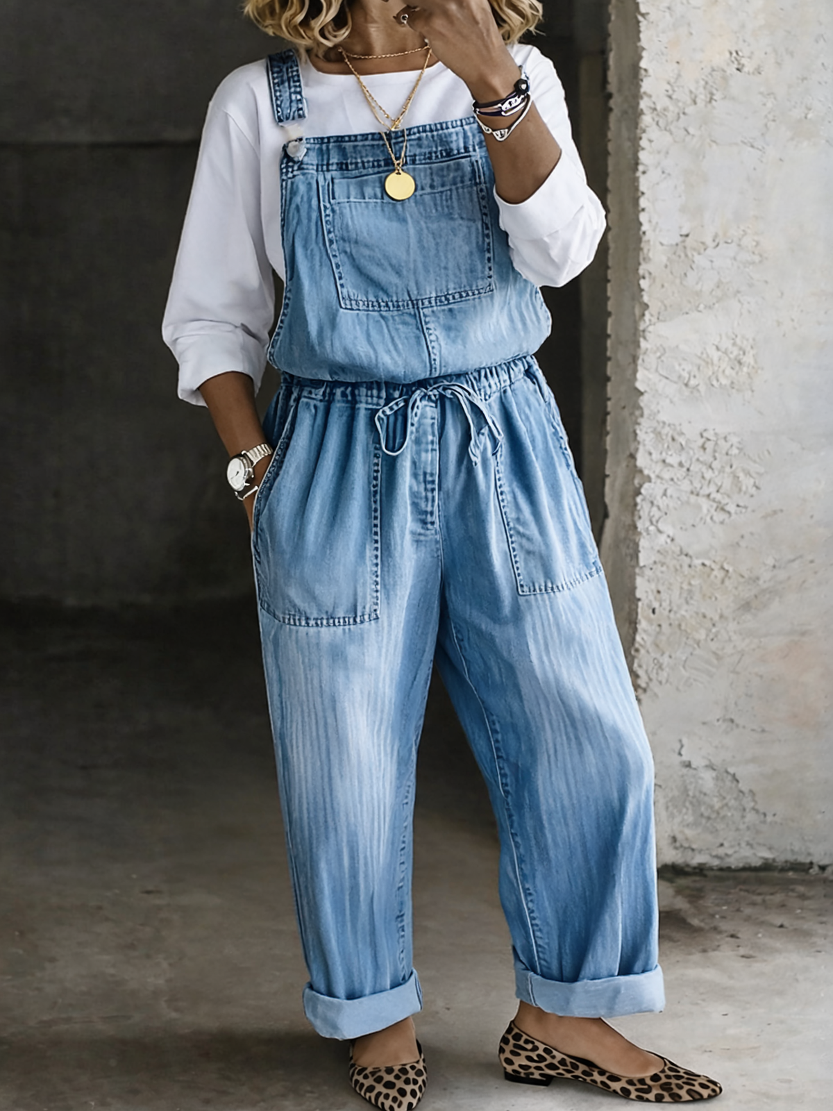 Everly - Relaxed Button Front Denim Overalls