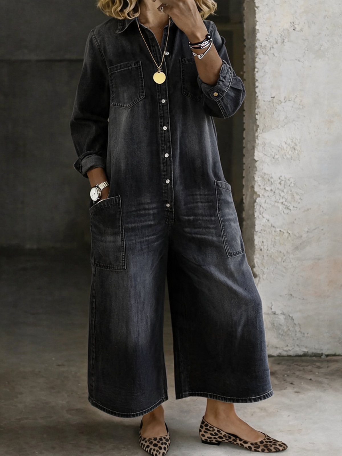 Harper - Relaxed Wide-Leg Denim Jumpsuit