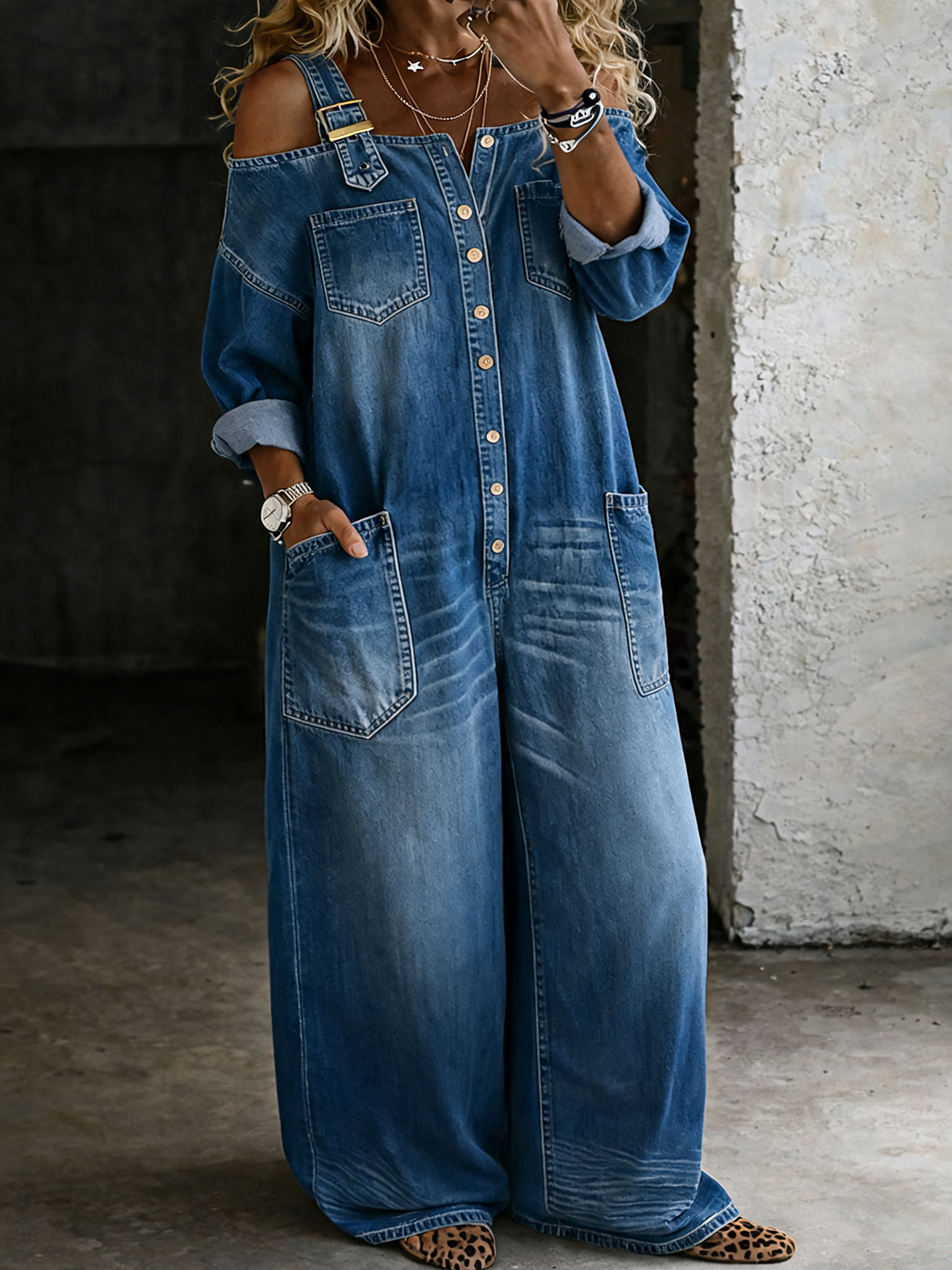 Harlow - Relaxed Wide Leg Denim Jumpsuit