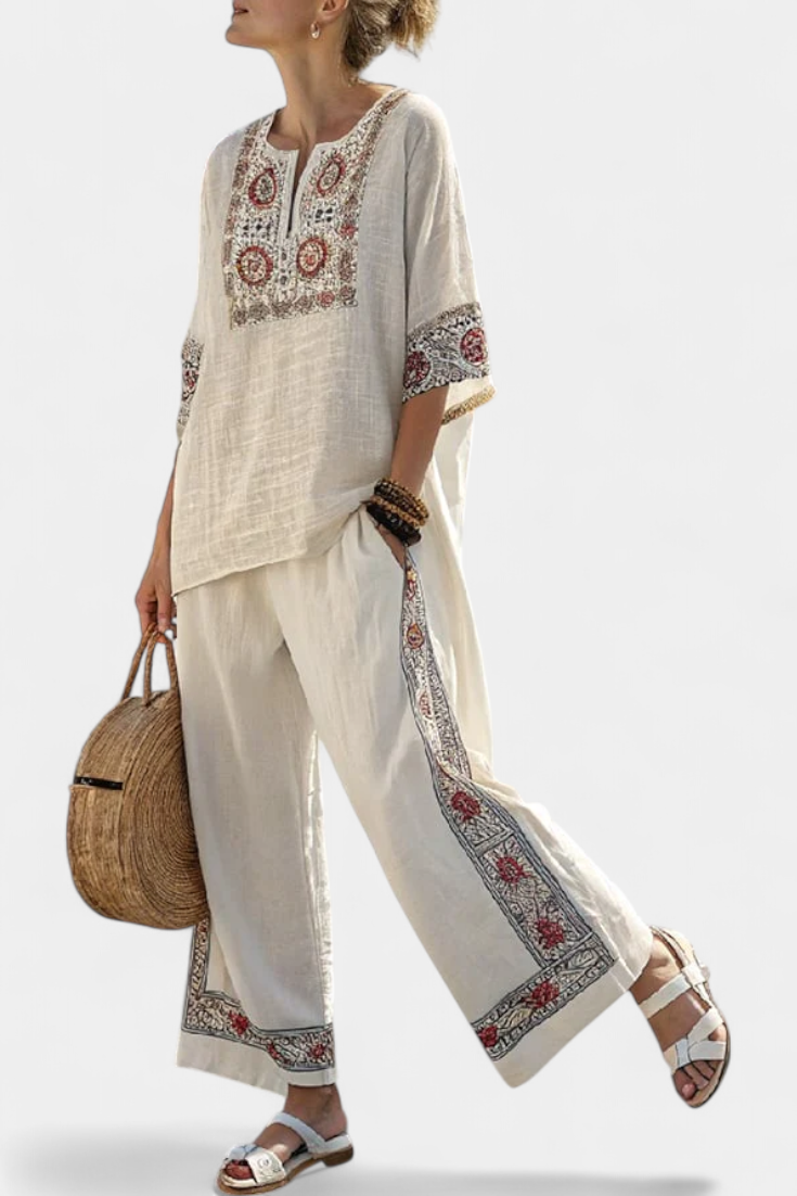 Tiziana - Embroidered Wide-Leg Trouser Set