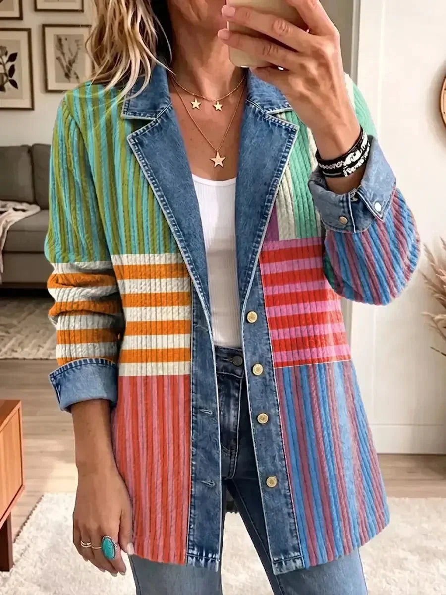 Harper | Geometric Print Denim Jacket