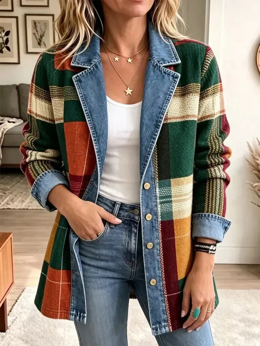 Ella | Retro Plaid Denim Jacket