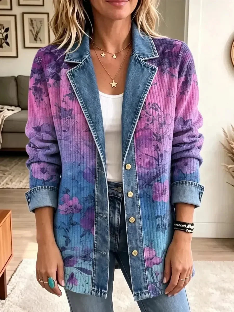 Evelyn | Retro Floral Denim Jacket