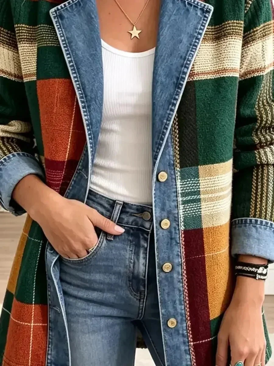 Ella | Retro Plaid Denim Jacket