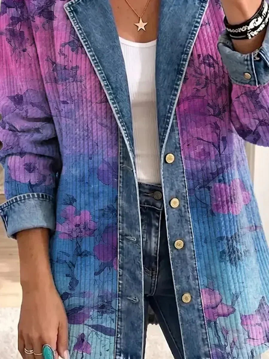 Evelyn | Retro Floral Denim Jacket