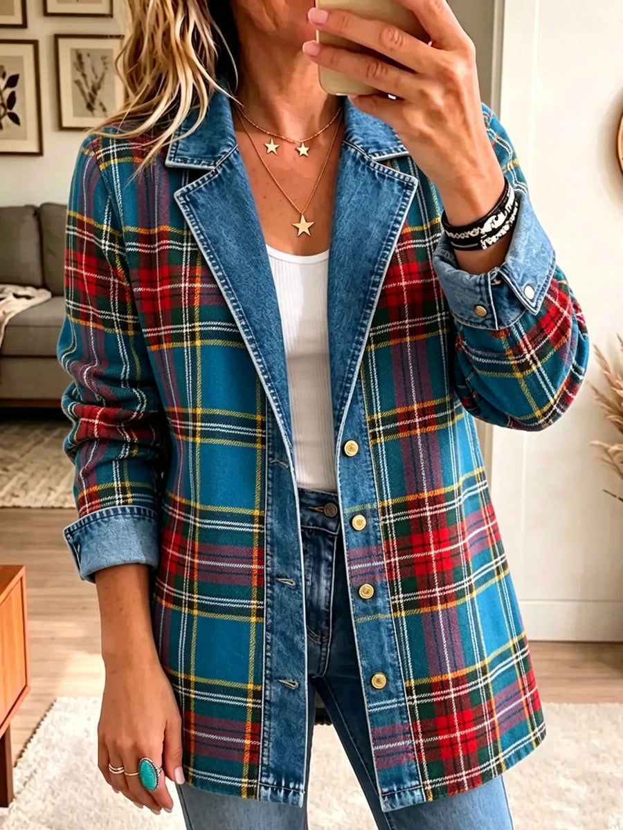 Grace | Tartan Plaid Denim Blazer